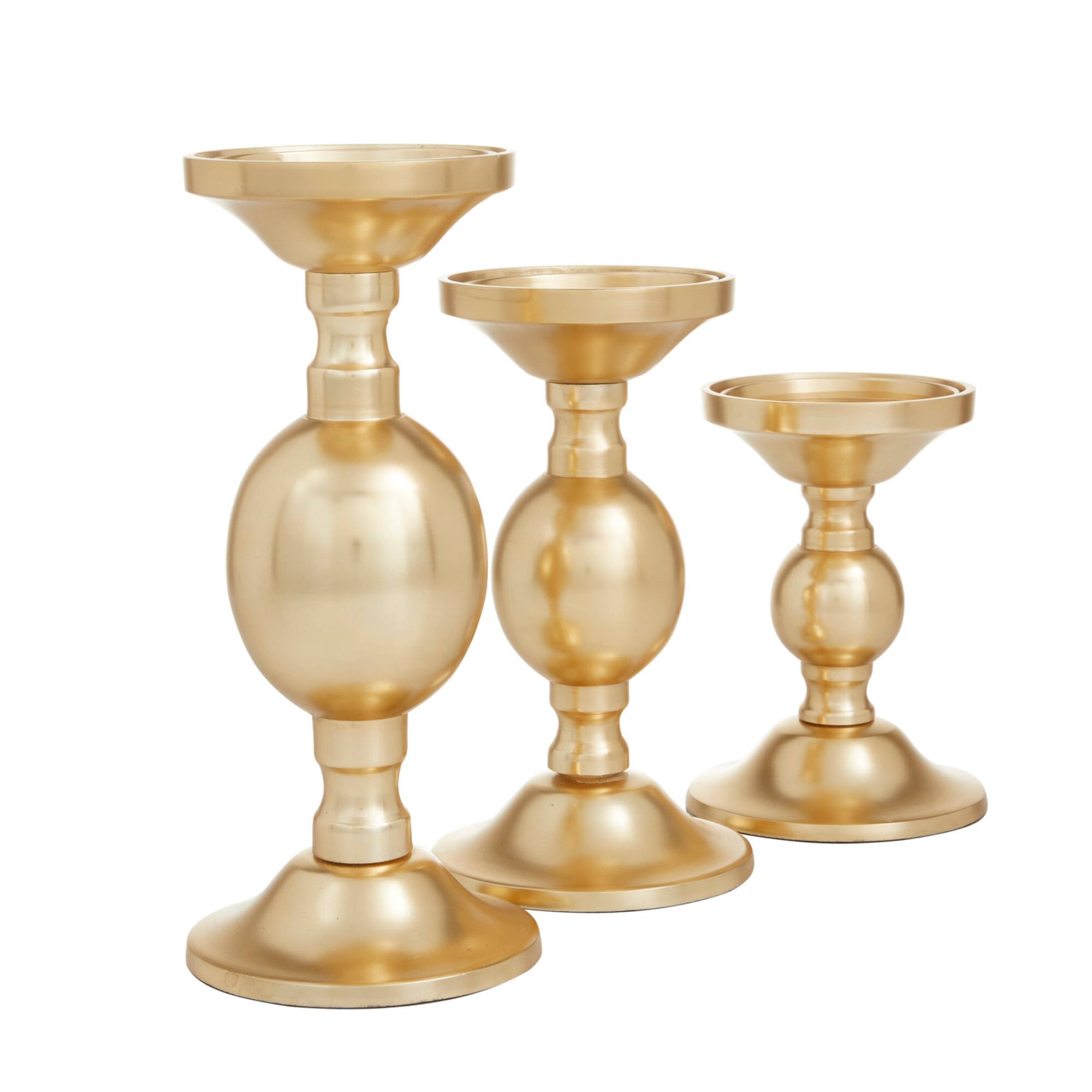 Set of 3 Gold Aluminum Transitional Candle Holders, 10" x 4" x 4"